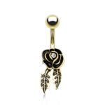 Gemmed Rose with Leaflets Belly Ring