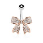 Rose Gold Crystal Paved Bow Belly Ring