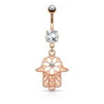 Beaded Outline Rose Gold Hamsa Belly Ring