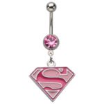 Pink Supergirl Dangling Belly Ring