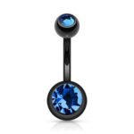 Blue Black Titanium Double Gem Belly Ring