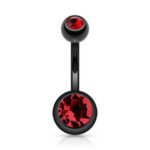 Red Black Titanium Double Gem Belly Ring