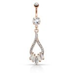 Twist Droplet with Five Princess Cut CZs Belly Ring - Rose Gold