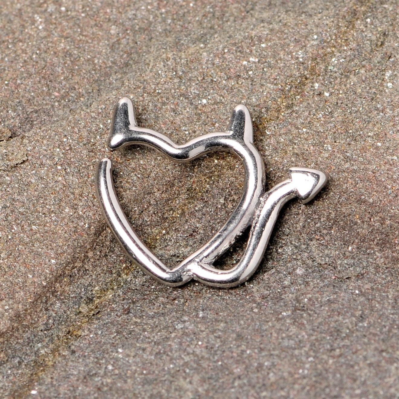 16 Gauge 1/4 Little Devil Halloween Heart Closure Ring - The Body Rings