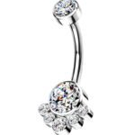 Clear CZ Cluster Titanium Belly Button Ring
