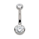 Clear Double Flat Bezel CZ Titanium Belly Button Ring