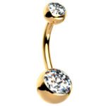 Gold PVD Clear CZ Internally Threaded Titanium Belly Button Ring