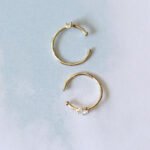 Gold nose ring hoop with diamond cz 14K solid gold