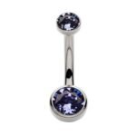 Tanzanite Double Flat Bezel CZ Titanium Belly Button Ring