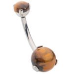 Double Tiger's Eye Stone Cabochon Titanium Belly Button Ring