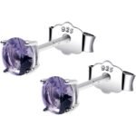 February Birthstone Stud Earrings 4mm CZ 925 Sterling Silver