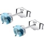 March Birthstone Stud Earrings 4mm CZ 925 Sterling Silver