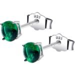 May Birthstone Stud Earrings 4mm CZ 925 Sterling Silver