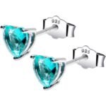 December Birthstone Stud Earrings 5mm CZ  Heart 925 Sterling Silver