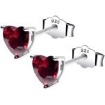 January Birthstone Stud Earrings 5mm CZ  Heart 925 Sterling Silver