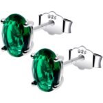 May Birthstone Stud Earrings 5mm CZ  Oval 925 Sterling Silver