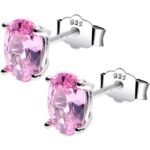 October Birthstone Stud Earrings 5mm CZ  Oval 925 Sterling Silver