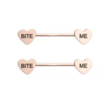 Peach Heart Bite Me Nipple Ring Stainless Steel Piercing Jewelry A Pair
